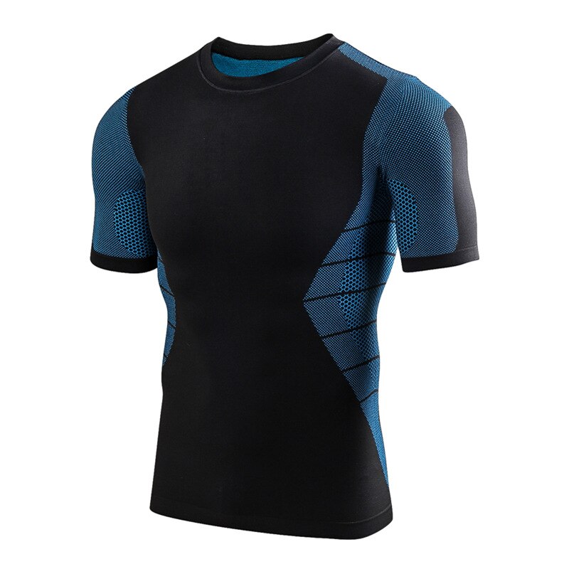 Men Compression Body Shaper Undershirts Short Sleeves Tank Tops Breathable Warm Thermal O Neck Elastic Underwear: Blue / M