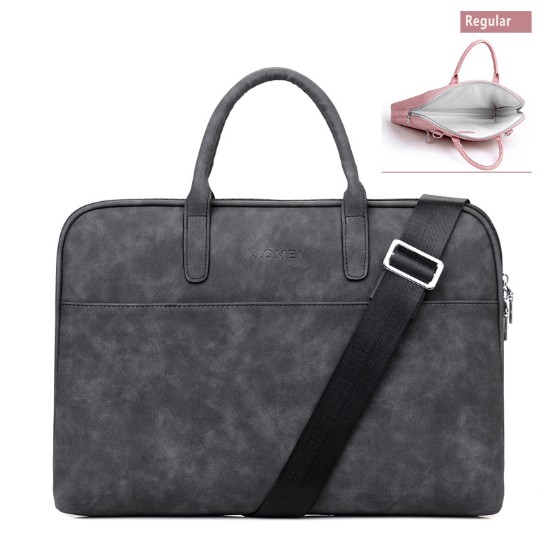 Urgrico PU Leather Laptop bag for women 14 15.6 17.3inch for macbook air 13 inch casual portable waterproof Notebook bag: Black / 14 inch