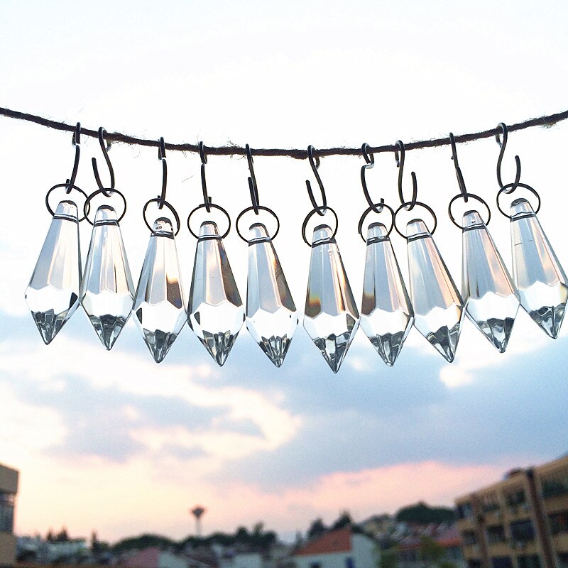10 stk/parti 37mm klare lysekrone tilbehør glass krystaller glass lampe prismer deler u-istapel dråper hengende anheng+frie ringer