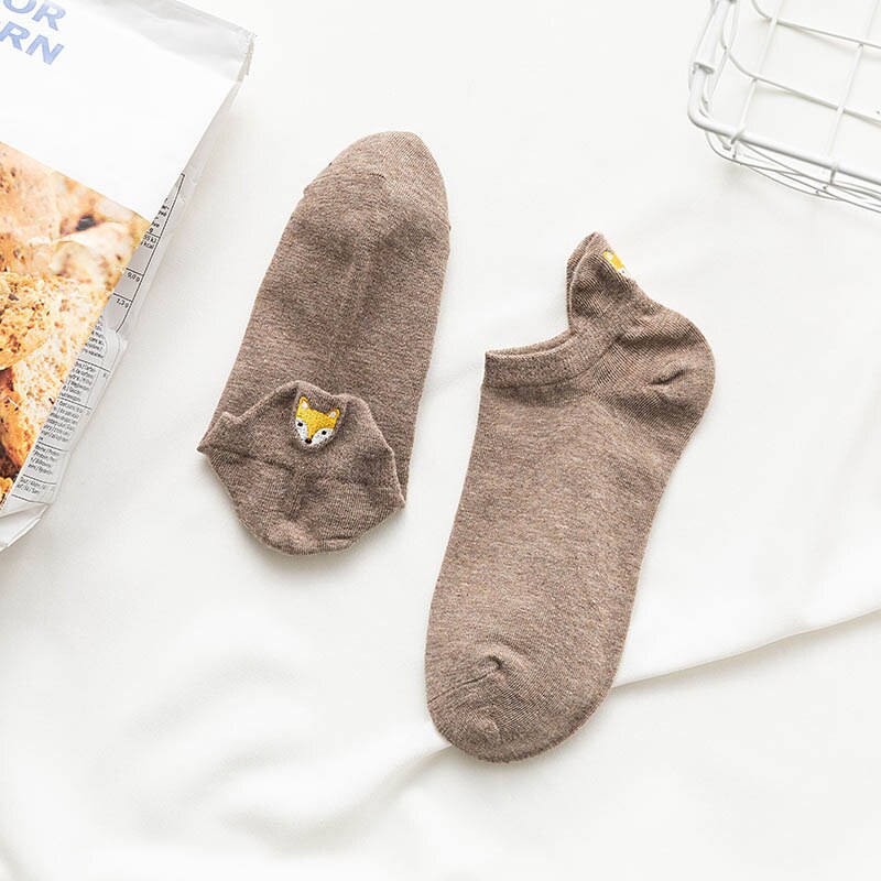 Kawaii Bestickt Katze fuchs Frauen Socken Glücklich Knöchel Lustige Socken Frauen Baumwolle Sommer 1 Paar Süssigkeit Farbe: 9