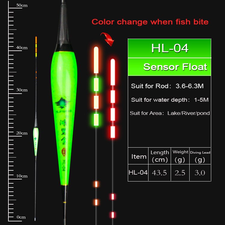 Hljfish flotteur de pêche flotteur électrique capteur de gravité Smart IC intégré appâts de poisson antenne changement de couleur LED flotteur lumineux: HL04 Float (3.0g)