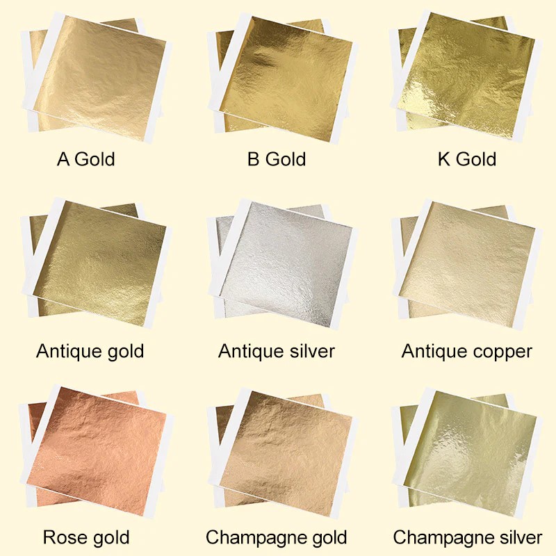 100 Uds. Hojas de hojas doradas de colores, manualidades de Arte de papel con purpurina plateada para paredes de muebles dorados, decoración Vintage de uñas, pintura DIY