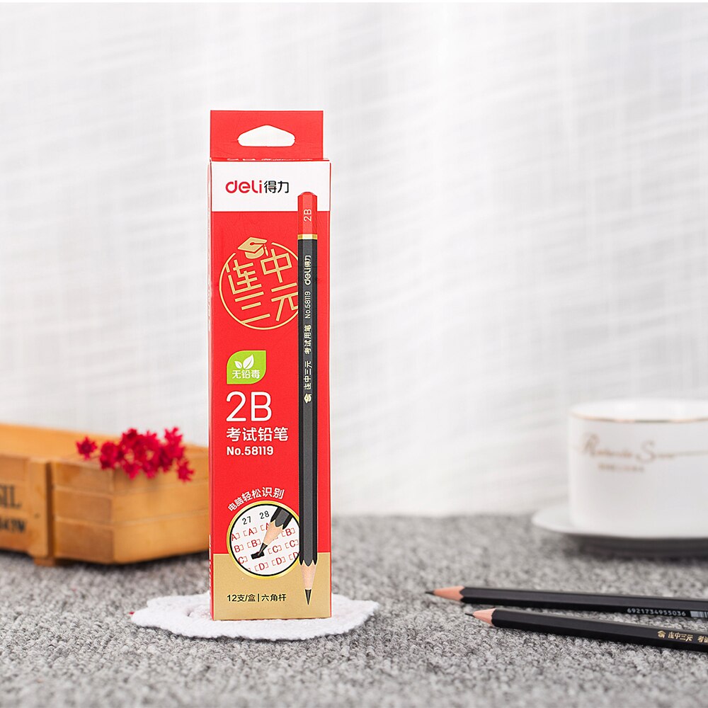 12pcs/pack Deli Student Sketch Drawing Writing Pencil Exam Exam Pen Stationery Supply Hexagon Rod Art Marker Pencil