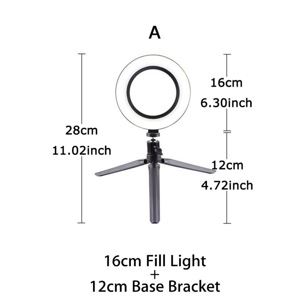 LED Ring Light Photo Studio Camera Light Photography Video Live Beauty Fill Lamp Set With Tripod Bracket for Phone: Gray
