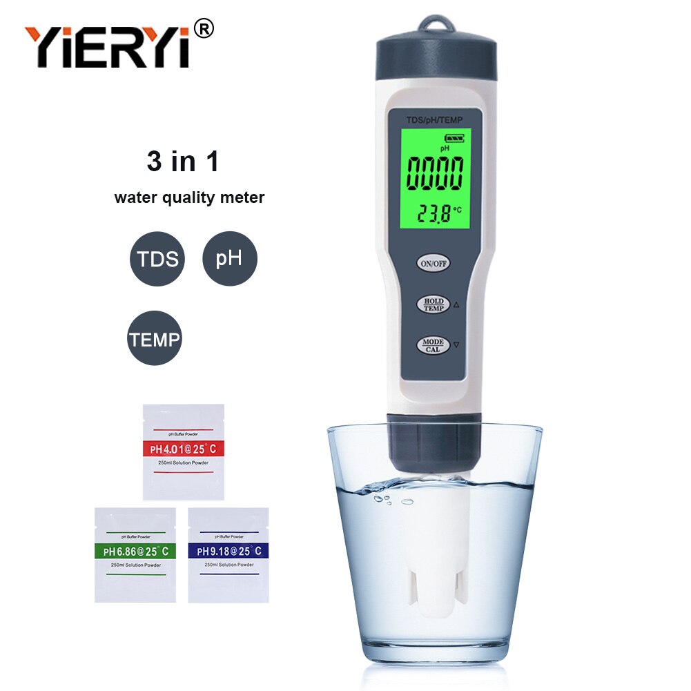 Yieryi tds ph meter ph/tds/ec/temperaturmåler digital vandmonitor tester til pools, drikkevand, akvarier