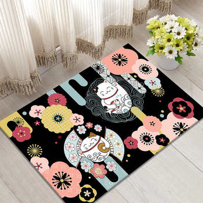 Lucky Cat Printed Floor Mat Door Mat 40x60cm Velvet Bathroom Non-slip Carpet Kitchen Living Room Floor Mat Home Decoration Mat .: H05