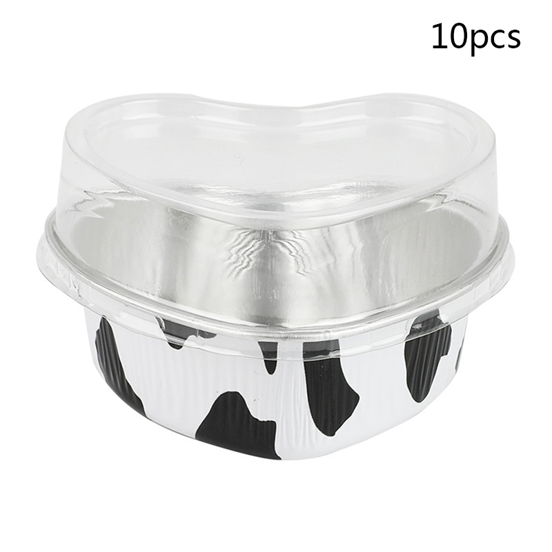10Pcs Aluminum Foil Cake Pan Heart Shaped Cupcake Cup with Lids 3.4 Ounces Love Cake Cup Tin Foil Paper Cup Oven Cupcake Tool: 4
