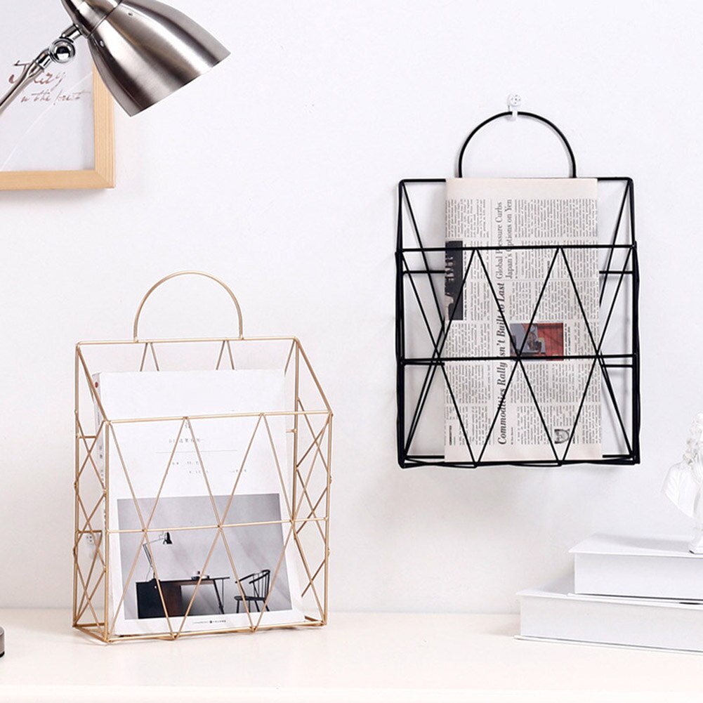 Estante de pared para almacenamiento de revistas, estantería hueca para libros, ahorro de espacio, de rejilla, soporte para periódico para sala de estudio