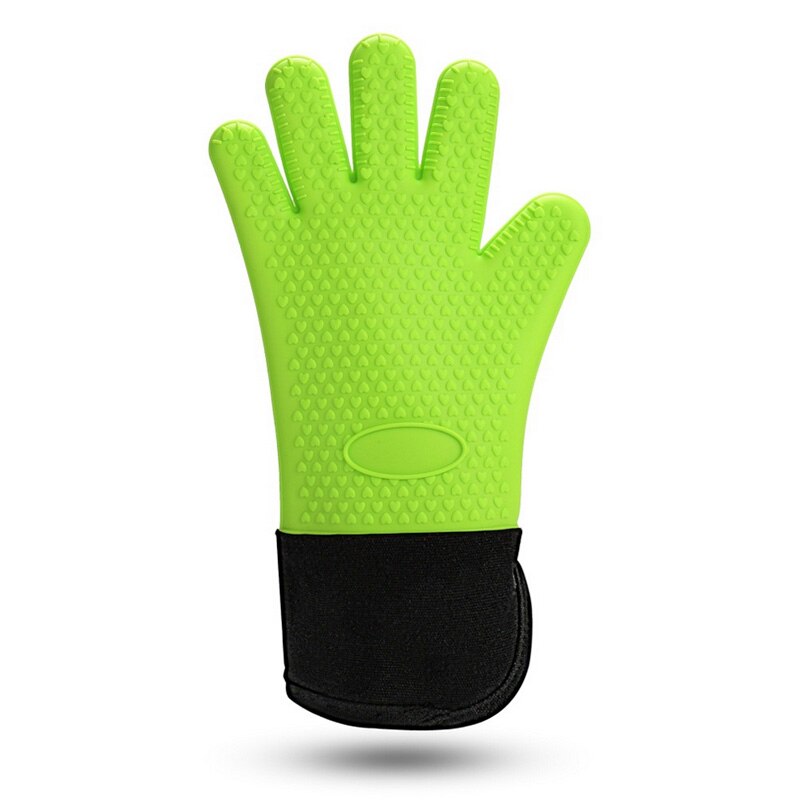 Heat Resistant Silicone Kitchen Gloves Oven Mitts Thicker Silicone Cooking Glove Microwave Oven Kitchen Gloves Baking Tools: 1pcs Green