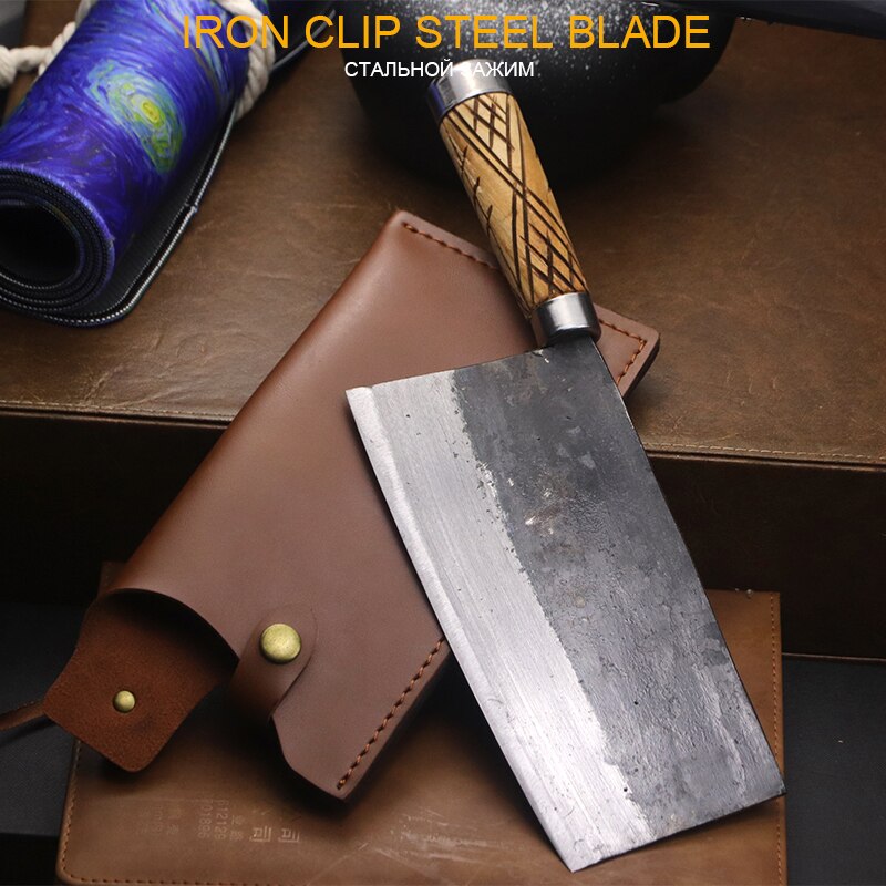 Old handmade kitchen bone knife traditional forging craft bone chopping meat cutting knife chef commercial knife