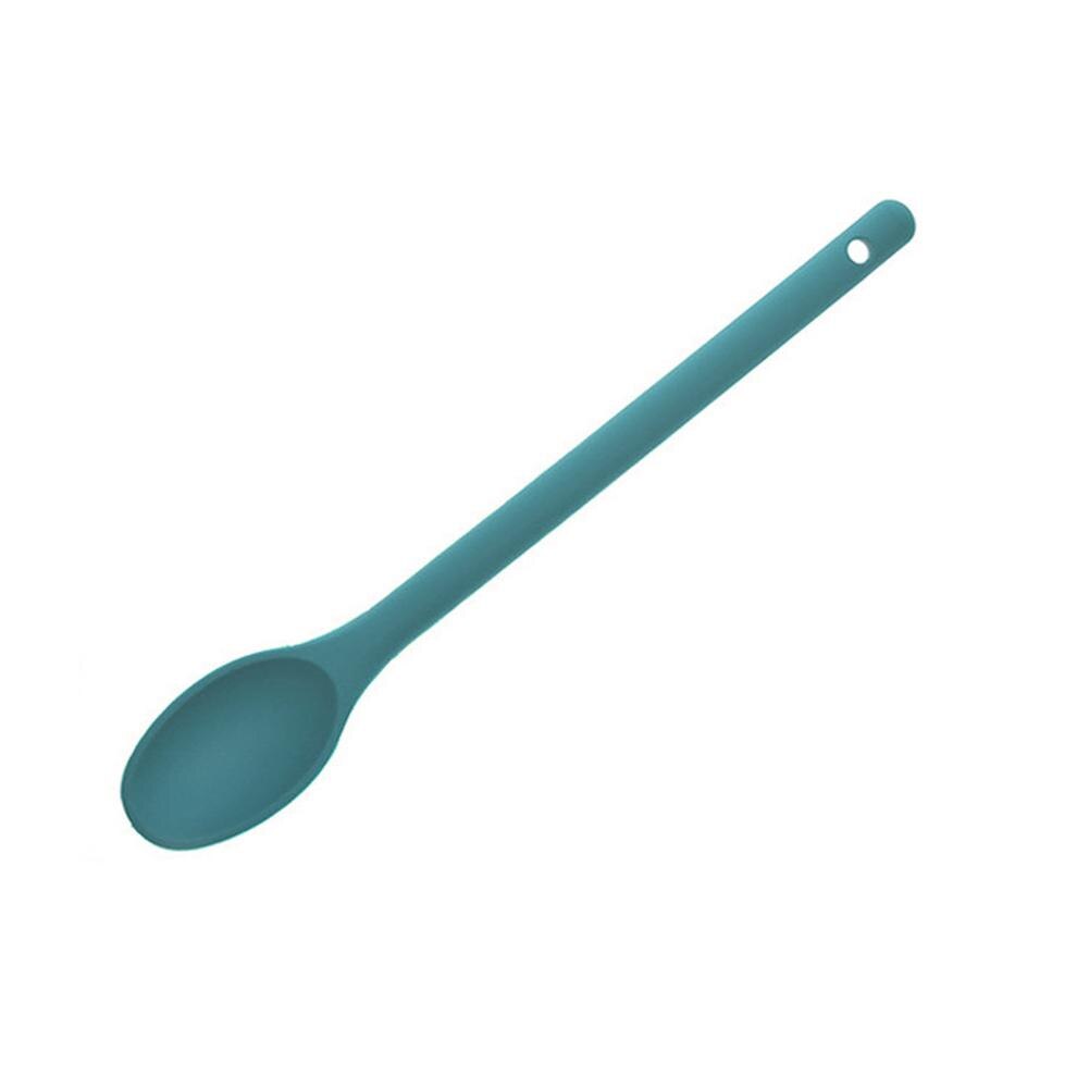 2 Pcs Spoon Long Handle Black Red Blue Green Teaspoons Silicone Salad Food Mixing Stirring Kitchen Cooking Tool Tableware: green