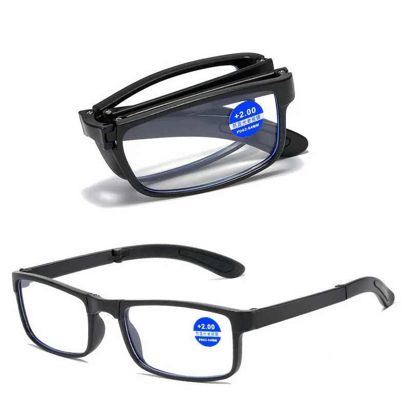 Gafas de lectura plegables con caja para hombre y mujer, lentes de lectura antiluz azul, portátiles, TR90, Farsight, dioptrías + 1,0 + 1,5 a + 4,0: Azul lago / +250