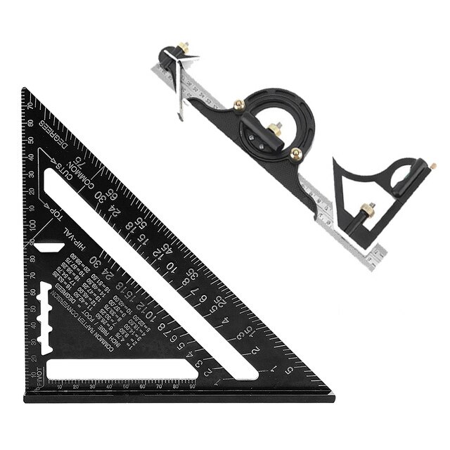 0-300mm carpenter tools Combination Square Angle Ruler Stainless Steel protractor Multi-function Measuring Tool: 7inch Black type1