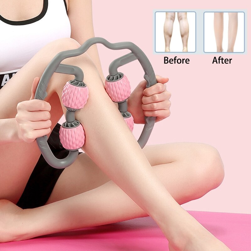Fitness 4 Wheels Shaft Ring Leg Clamp Massager Muscle Relaxation Rolling Wheel