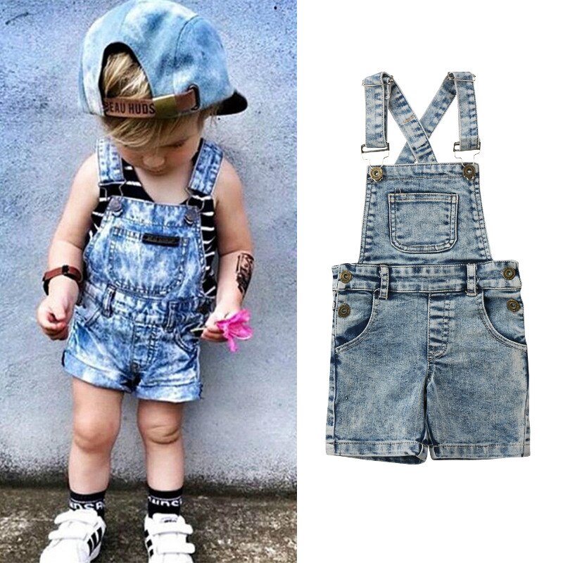 0-6Y Kleinkind freundlicher Baby Mädchen Jungen Denim Lätzchen kurze Hose Kurze Hosen Overall Outfits freundlicher Kleidung Sommer Herbst