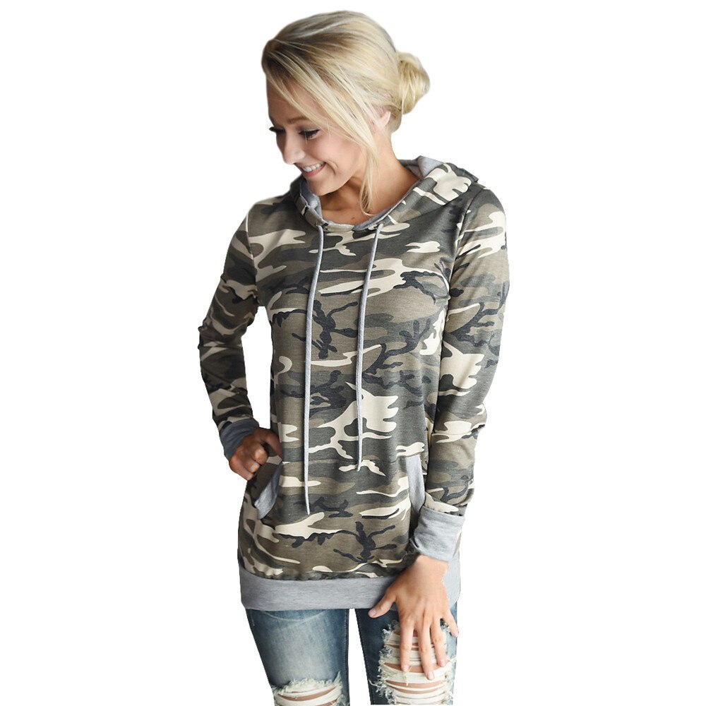 Dames camouflage print hoodie met zak capuchon trui tops dames sweatshirt moletom feminino: M