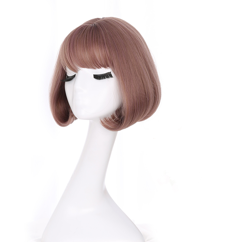 Yiyaobess-perruque synthétique style carré court | Perruque grise brune noire rotin lin grise avec frange Air coréenne de 12 pouces pour femmes
