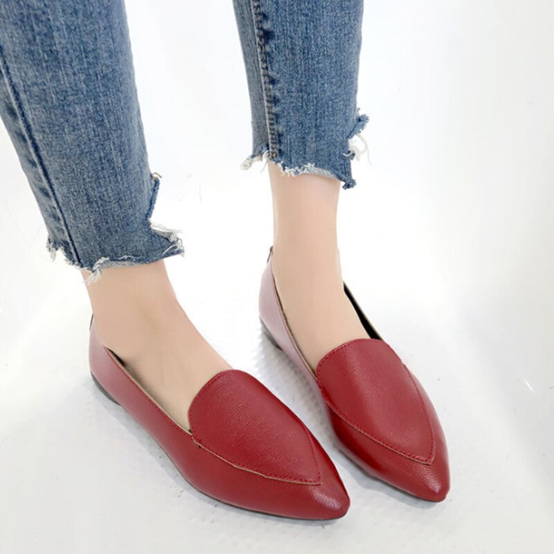 Cresfimix kvinder sød sød spids tå slip on sommer loafers dame klassisk komfort forår sko kvinde vin rød flade sko  a6059: -en / 7