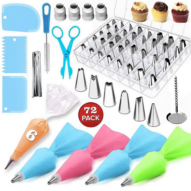 73 Stks/set Taart Draaitafel Set Gebak Buis Fondant Tool Keuken Dessert Bakken Gebak Gereedschap Taart Decoreren Kit Bakvormen: 72pcs