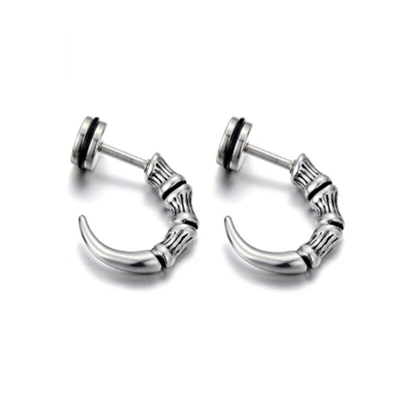 1 Pair of Retro Style Half Ring Claw Tail Stud Earrings Men&#39;s Stainless steel Screw Back Hip hop Rock Party Jewelry: Steel 1 pairs