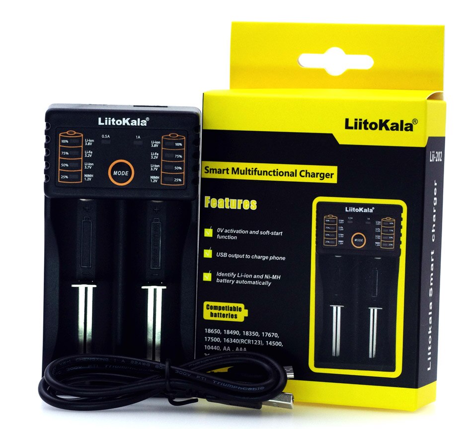 Liitokala Lii-500 Lii-402 100 202 S1 cargador de batería de carga de 18650 de 3,7 V AA/AAA 26650, 16340, 18350, 26500 batería NiMH de litio: Lii-202 Charger