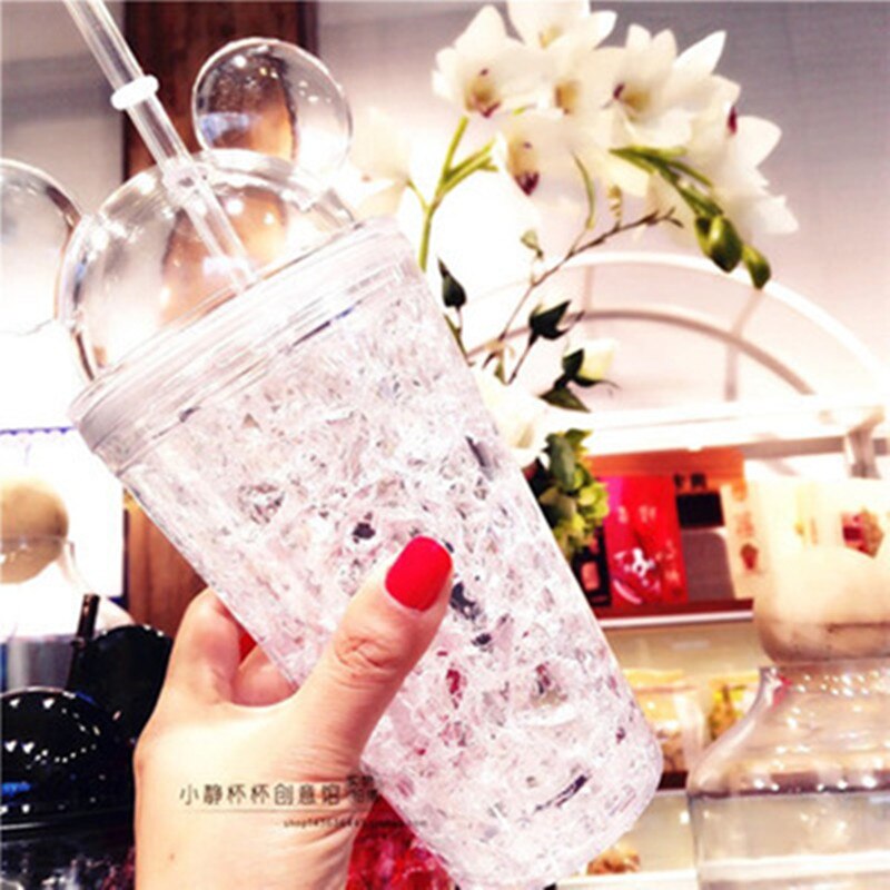 Odd refrigeration sippy cups crushed ice cup plastic cup children adult students with fruit juice cup ice cool summer: White
