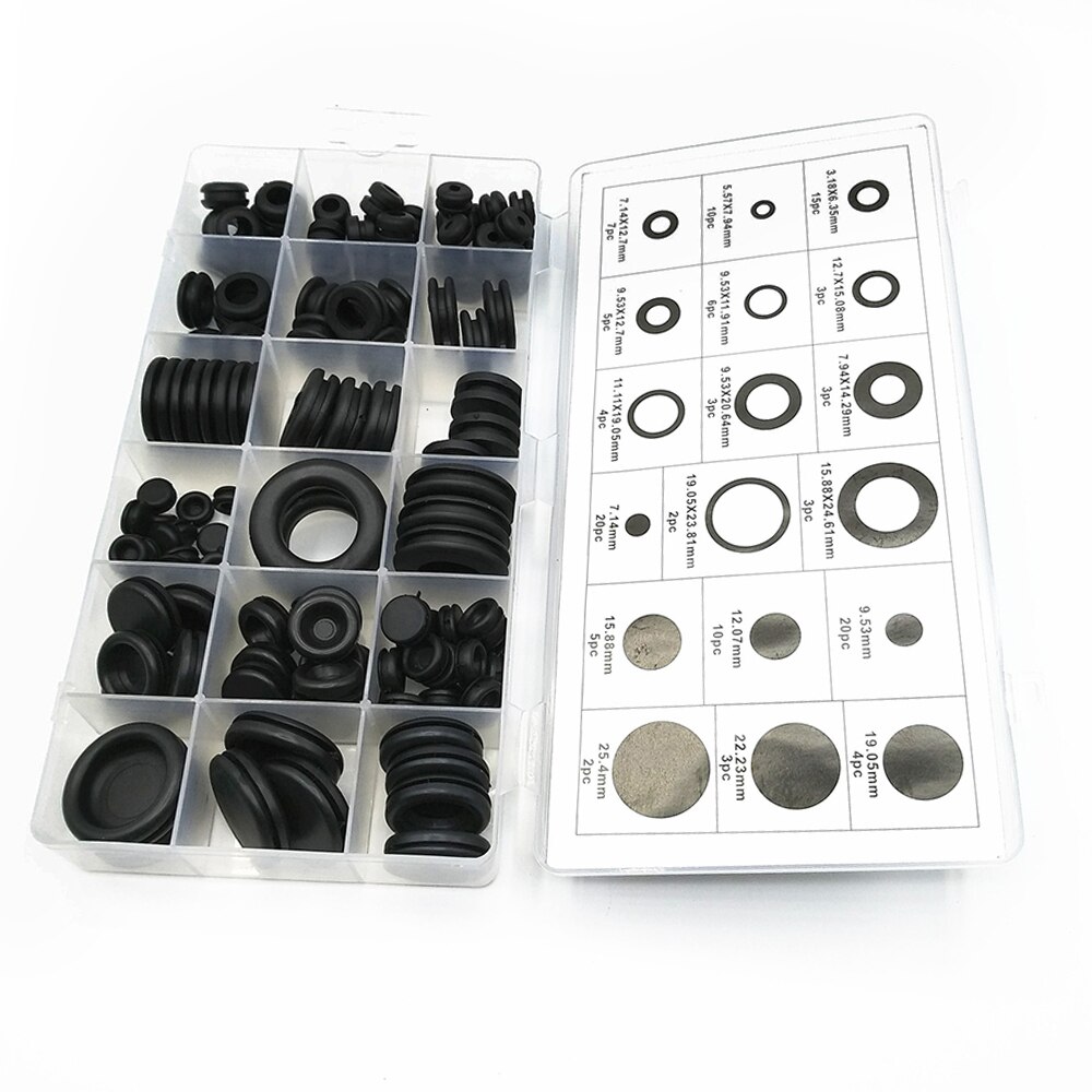 125pcs Waterproof Protect Wire Tool 18 Sizes Set Sealing Rubber Cables Grommet Kit Electrical Plugs Conductor Gasket Ring#