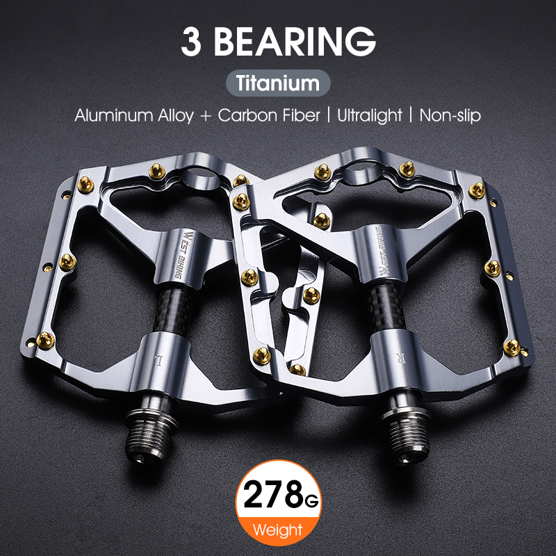 WEST BIKING-Pedal de fibra de carbono para bicicleta de carretera, 3 rodamientos, aleación de aluminio, antideslizante, accesorios para bicicleta de montaña