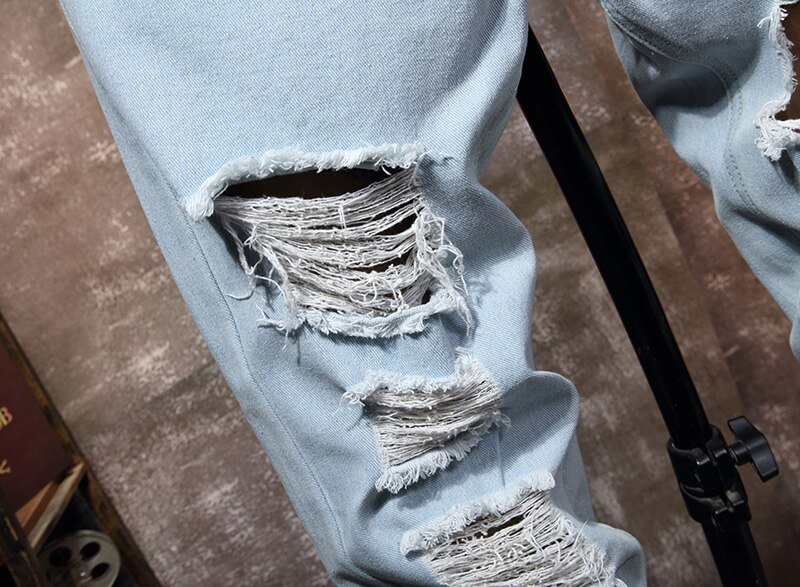 Mode Man Gescheurde Jeans Gebroken Gat Broek Gescheurd Mannen Rechte Denim Broek Vintage Gewassen Broek Streetwear