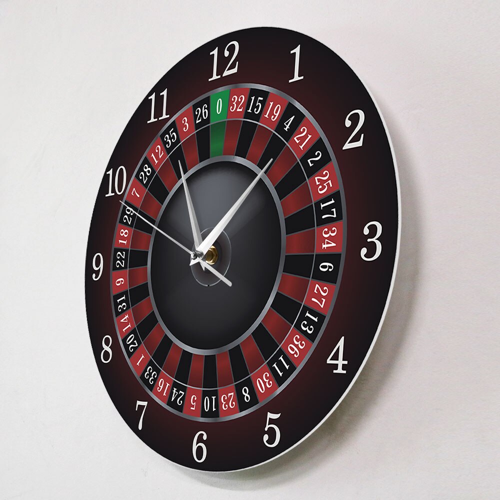 Poker Roulette Wall Clock With Black Metal Frame Las Vegas Game Room Wall Art Decor Timepiece Clock Watch Gambling Casino