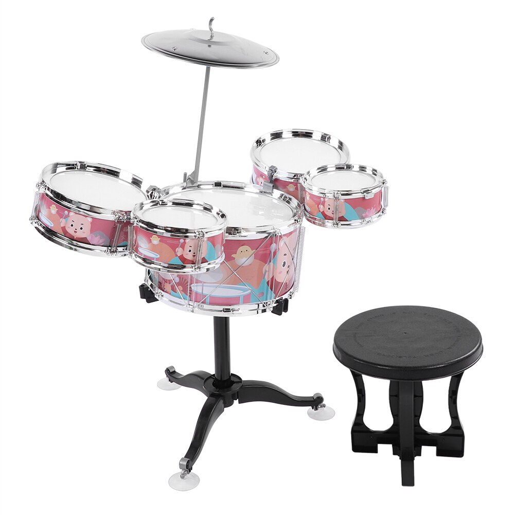 Set di batteria per bambini giocattoli per strumenti musicali Jazz giocattoli per bambini 5 tamburi + 1 sgabello per piatti piccolo Drum Stick giocattoli musicali educativi: Rosso