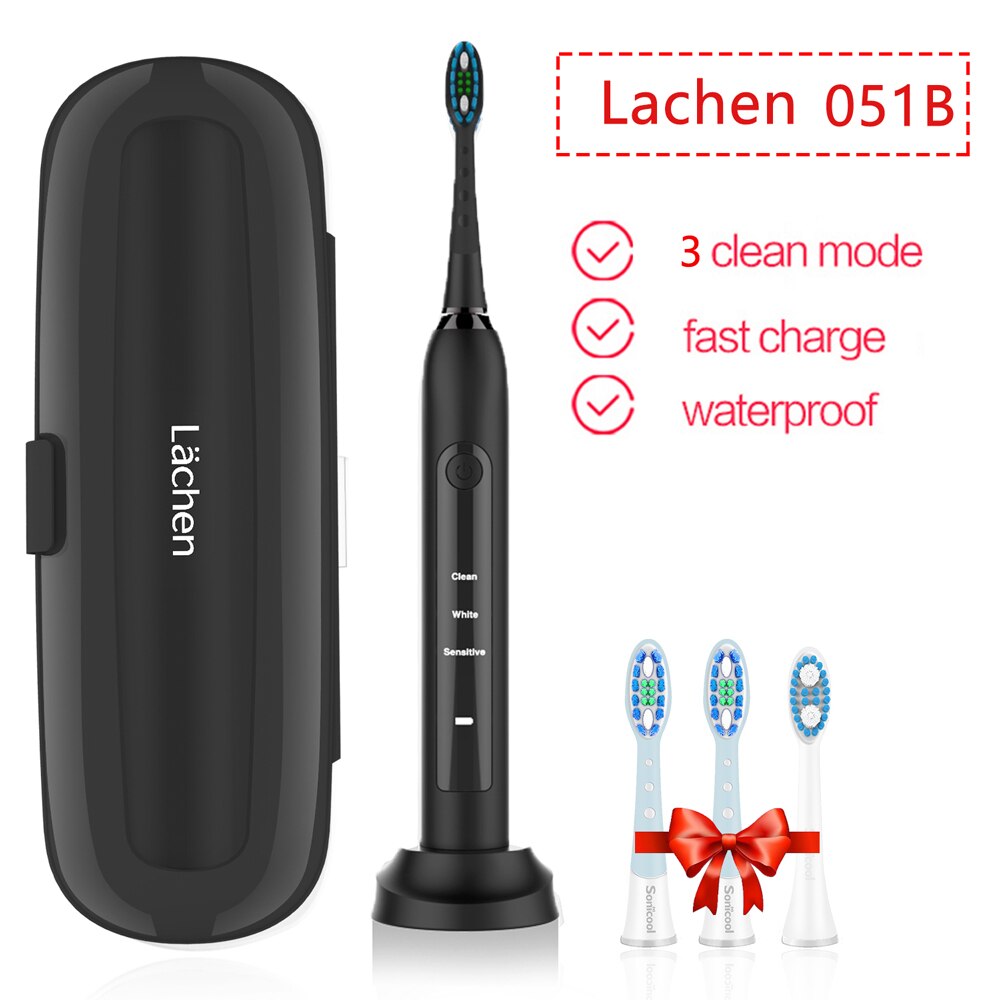 Podwójna elektryczna soniczna szczoteczka robić zębów H9 dorosły zegar 5 tryb USB akumulator ząb 10 wymienne główki robić szczoteczki 2 Travle Obudowa: Lachen 051B czarny