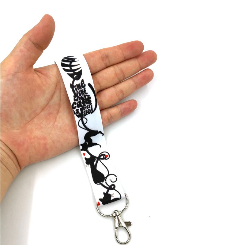 Zwarte Kat Poten Anime Lanyard Badge Houder Id-kaart Lanyards Mobiele Telefoon Touw Sleutel Lanyard Hanglinten Sleutelhanger Sleutelhanger: Hand Wristlet