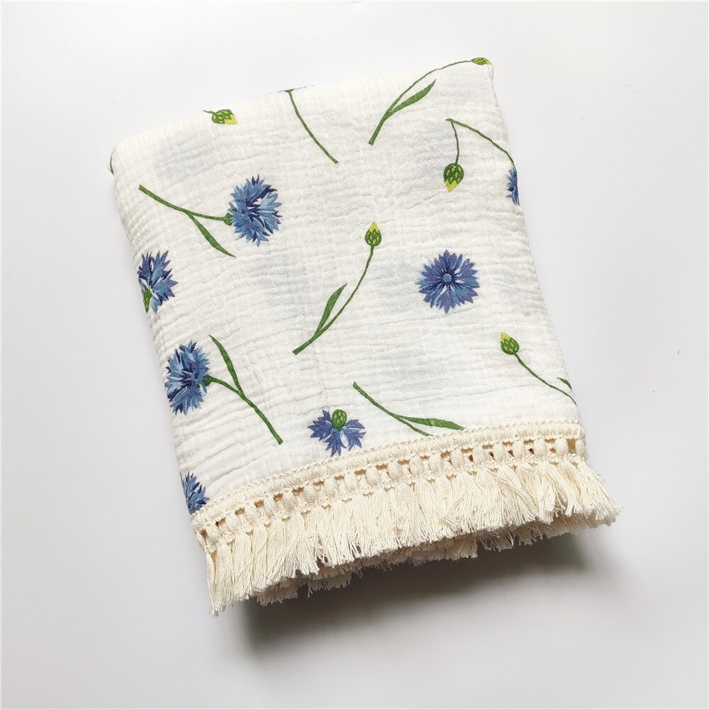 Bebé de muselina de algodón impreso Manta con borla para recibir a recién nacidos bebé gasa de Swaddle niños durmiendo colcha cubierta de cama: orchid