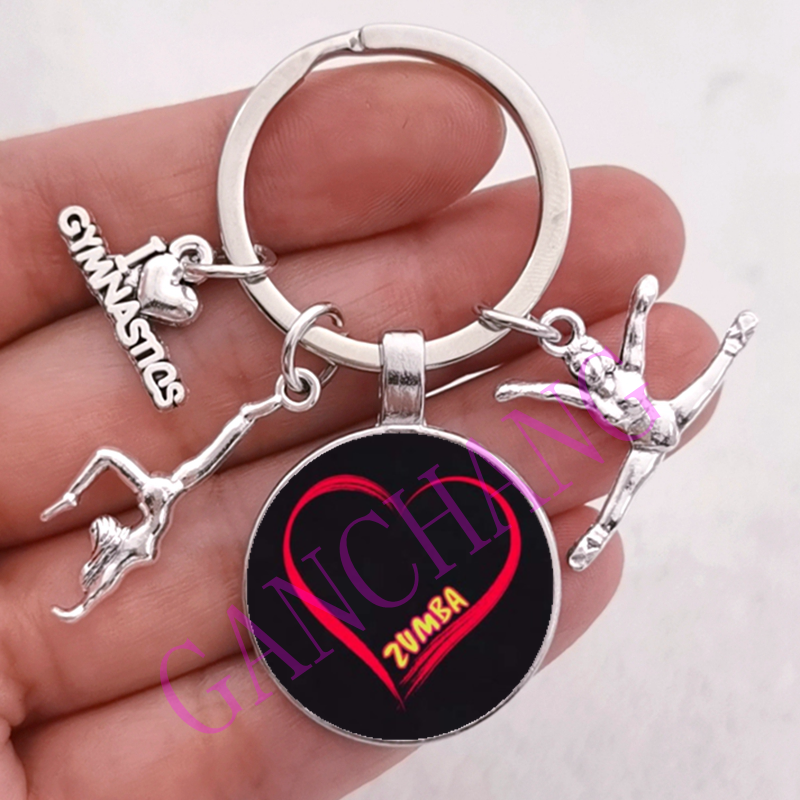 Mode Zumba Glas Sleutelhanger Fitness Dans Brief Foto Sleutelhanger Sport Gymnastiek sleutelhanger Ik hou van Fitness Sleutelhanger Sieraden: Natural Black