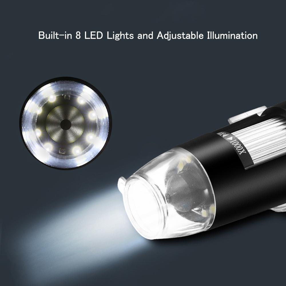 Digital Microscope 0.3 mp Real-Time Video Monitoring Hand Held Endoscope Digital Zoom Microscope Durable 1000X 8LED Waterproof