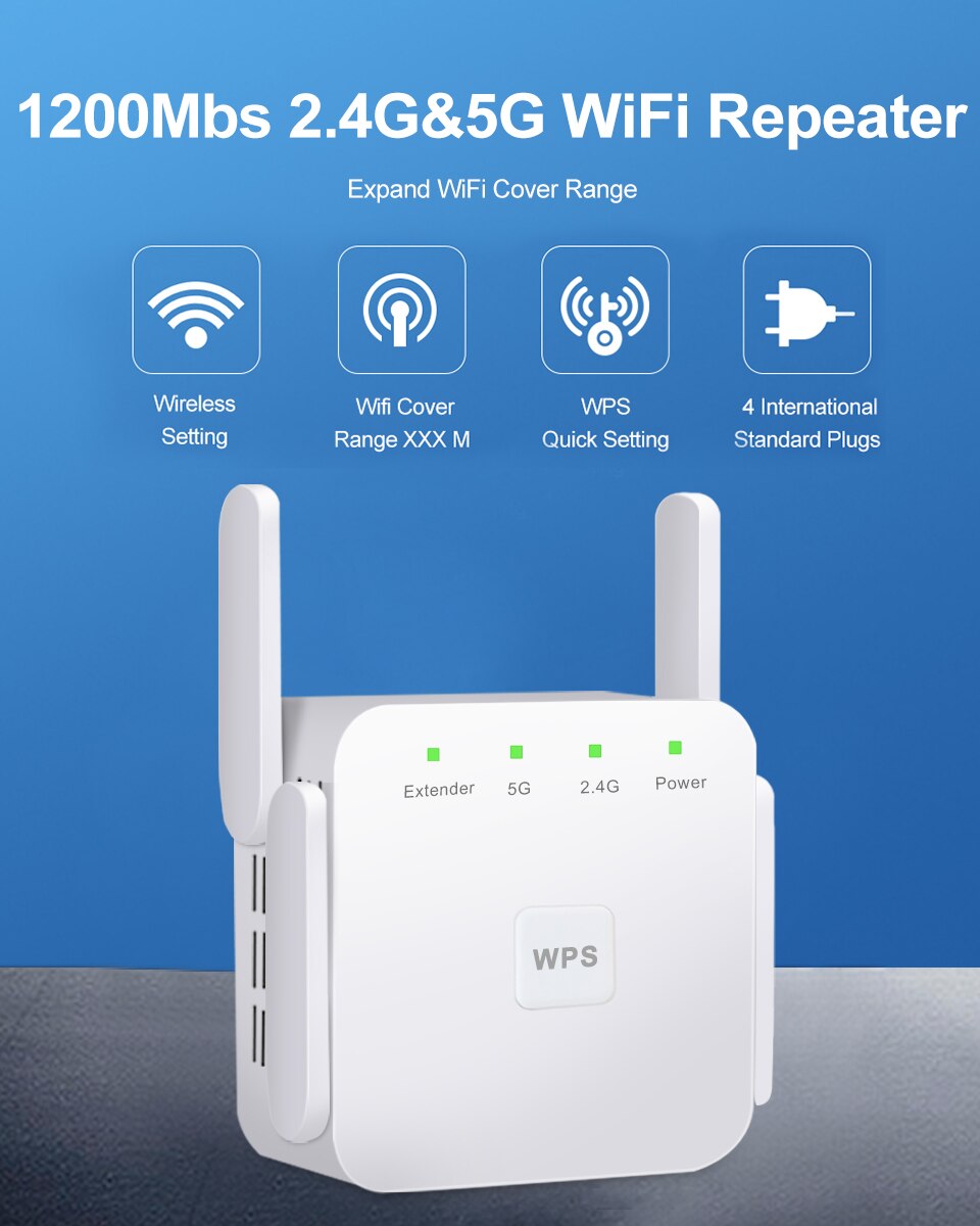 5 Ghz Wifi Repeater Draadloze Wifi Extender 1200Mbps Wifi Versterker Lange Bereik Wi-fi Signaal Booster 2.4G Wifi repiter