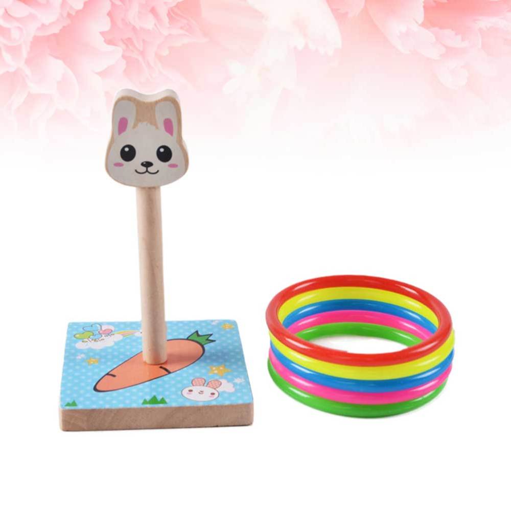 1 impostato di lancio in legno per bambini divertenti a forma di anello lanciare gioco giallo (stile canna)