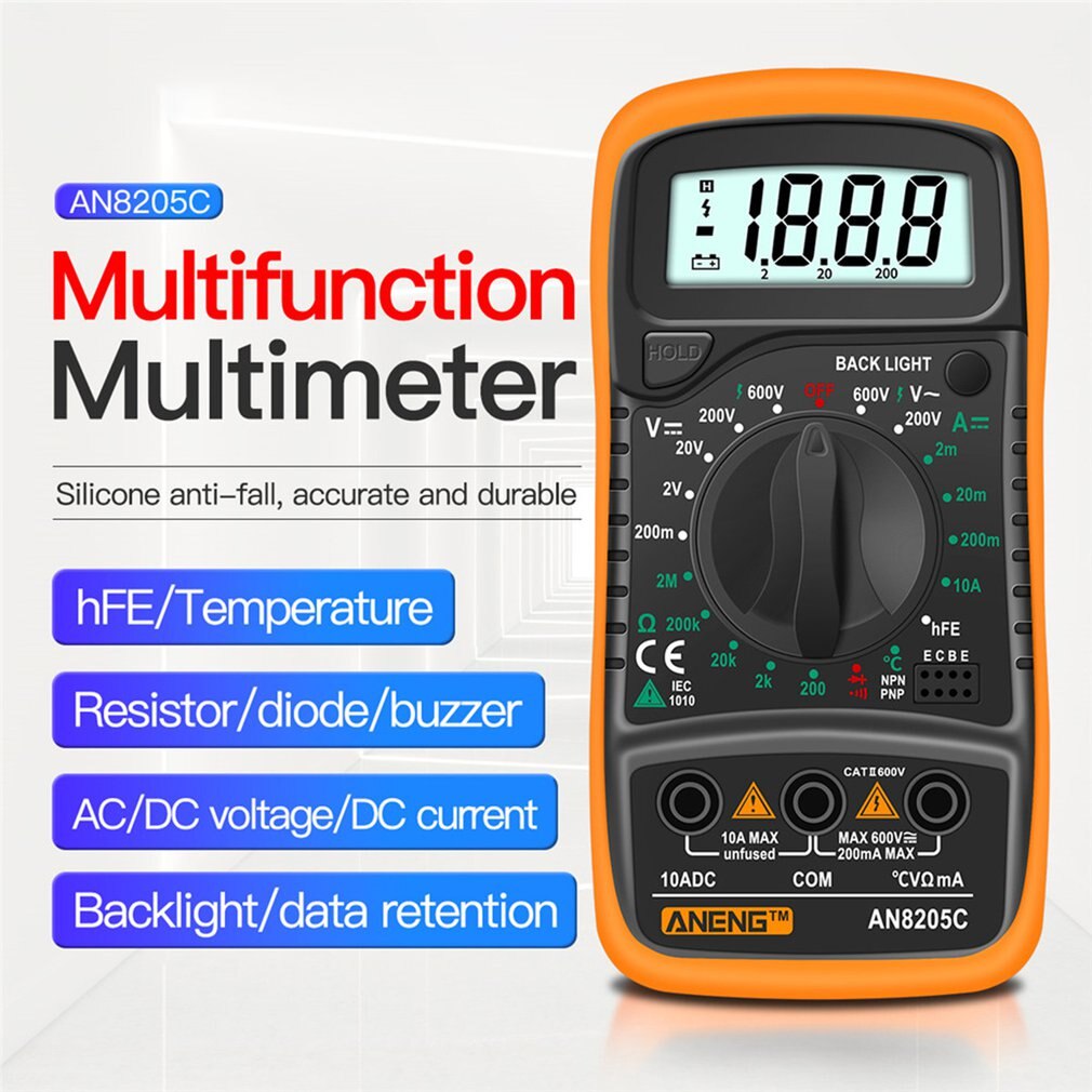 ANENG AN8205C Digital Multimeter AC/DC Ammeter Volt Ohm Test Meter Profession Multimetro With Thermocouple LCD Backlight Display