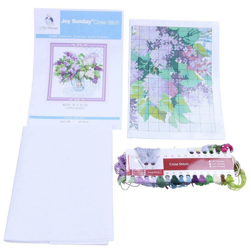 2 Set DIY Hand Knitting Cross Stitch Kits Patterns Embroidery Set 14CT Home Decoration, 1 Set 49x52Cm Purple Lilac Pattern & 1 S