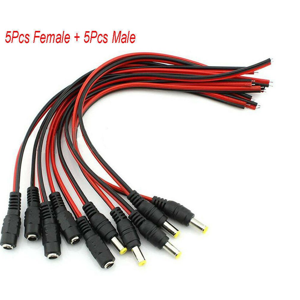 5 Pairs/SET Durable Use 5.5x2.1mm Male + Female DC Power Socket Jack Plug Connector Cable Cord Wire 12V: Default Title