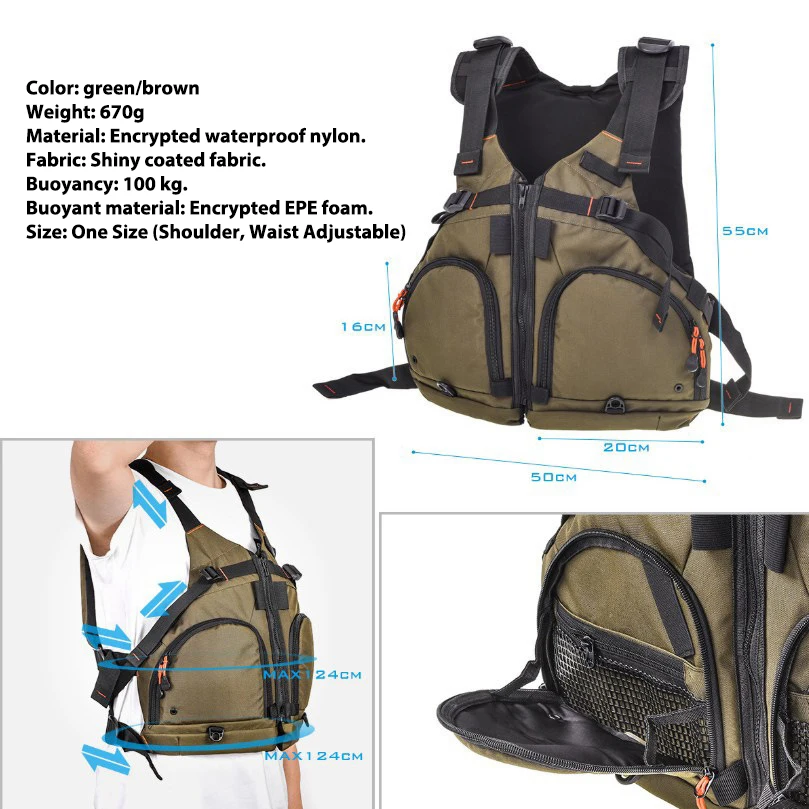 Chaleco de pesca para Kayak, salvavidas ligero y ajustable con silbato, malla transpirable, múltiples bolsillos