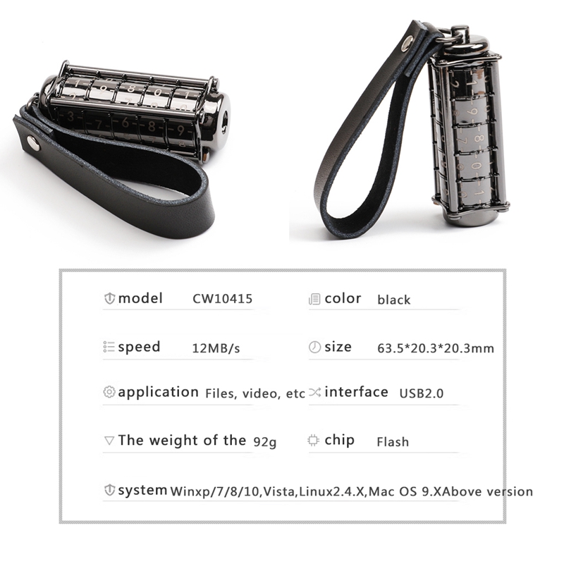 Mini USB Flash Drive Rotating High Speed U Stick Memory Stick 64GB with a Mechanical Combination Lock