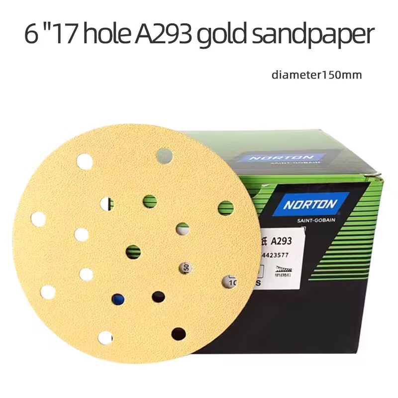 Noton 6- tum 17-- håls gult torrslippapper billack spackel slipning rund flockningssand 150mm självhäftande: Grön / 5000