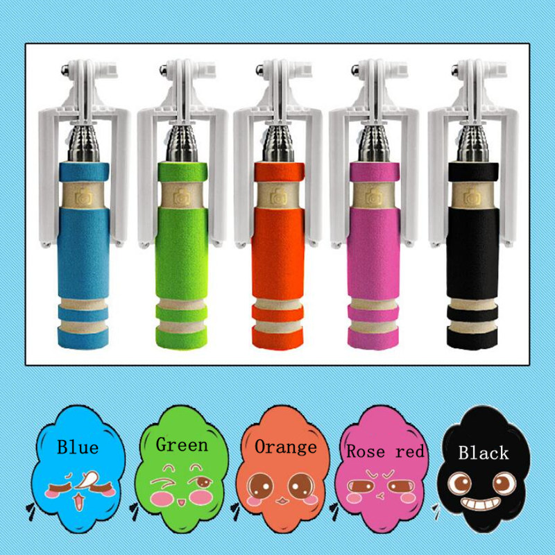 Mini palo Selfie de mano extensible en 5 colores, obturador remoto con cable, monopié portátil para exteriores, Mini palo Selfie para Android y IPhone