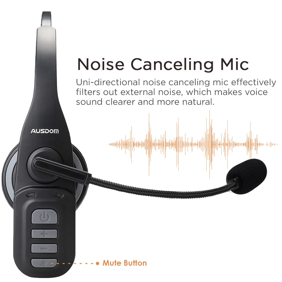 AUSDOM BW01 Wireless Bluetooth 5.0 Telephone Headset With Noise Cancelling Mic 22H Talking Time For Call Center PC Phone