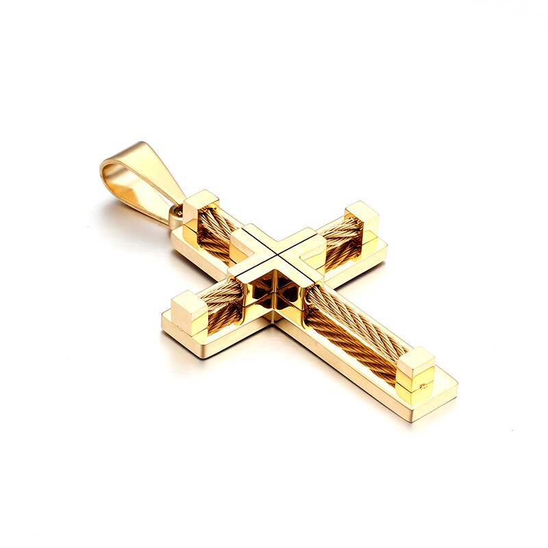 Guld / sort rustfrit stål wire kæde kryds krucifiks vedhæng religioner herre smykker ingen kæde: Guld