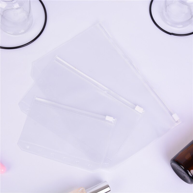 Soporte de archivo A5/A6/A7 bolsa de hoja suelta de PVC transparente estándar con producto de archivo de cremallera de estilo propio
