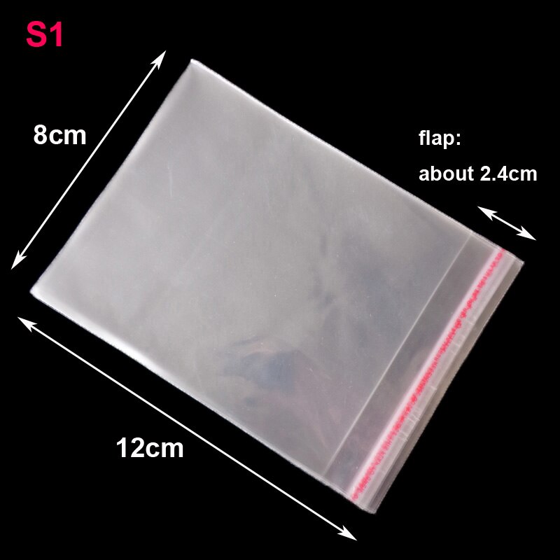 50 stk genlukkelige plastik gennemsigtige poser klar cellofan selvklæbende plast opposer pakning opbevaring poly taske: 50 stk. 8 x 12cm