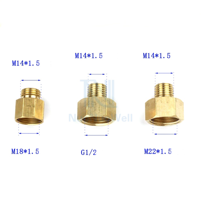 Nuonuowell 1Pc Koperen Pijp Mannelijke Vrouwelijke Schroefdraad Verminderen Connector Messing Adapter M14 M18 M22 1/2&#39;&#39;